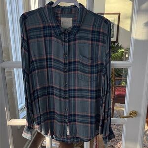 Lucky brand  Blue and Pink Plaid Shirt size L